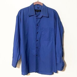 Kenneth Cole Solid Blue Men’s Long Sleeve Button Down Dress Shirt Large 16